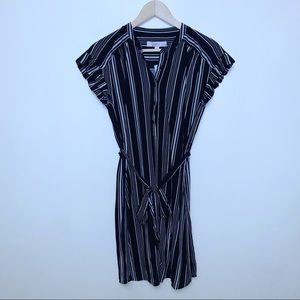 Ann Taylor LOFT Striped Ruffle Sleeve Belted Dress
